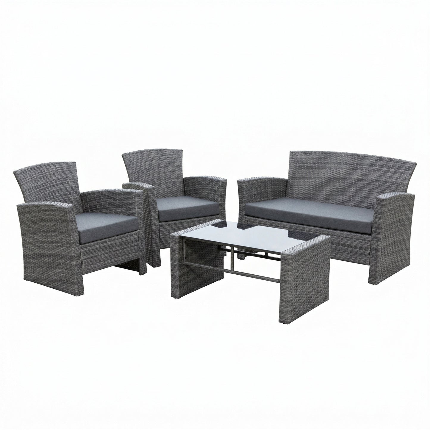 KK - 210908 - Rattan Lounge Set - 2 Seat Sofa, 2 x Chairs and Table