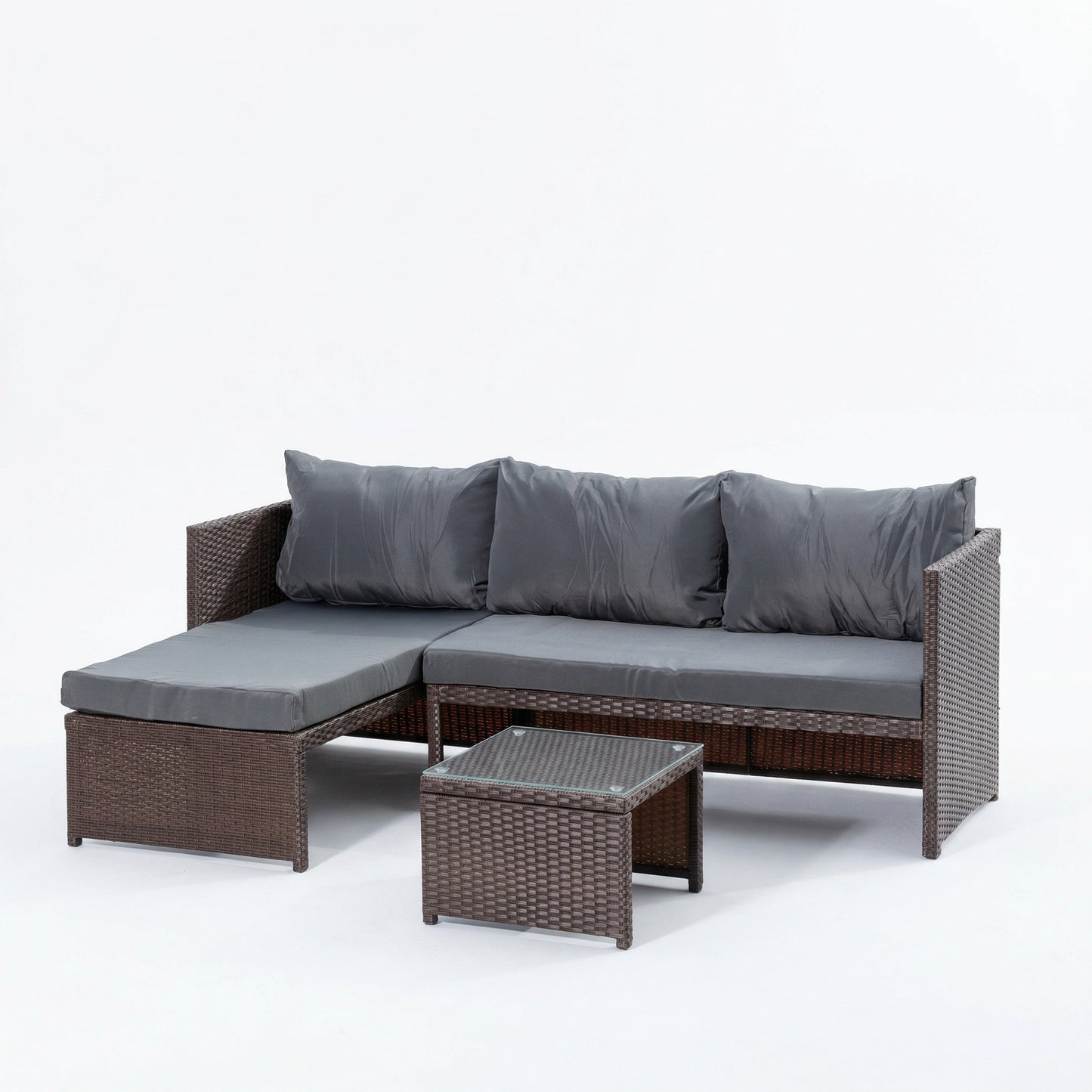 KK - 210538 - Left Hand Facing Rattan Corner Sofa and Table