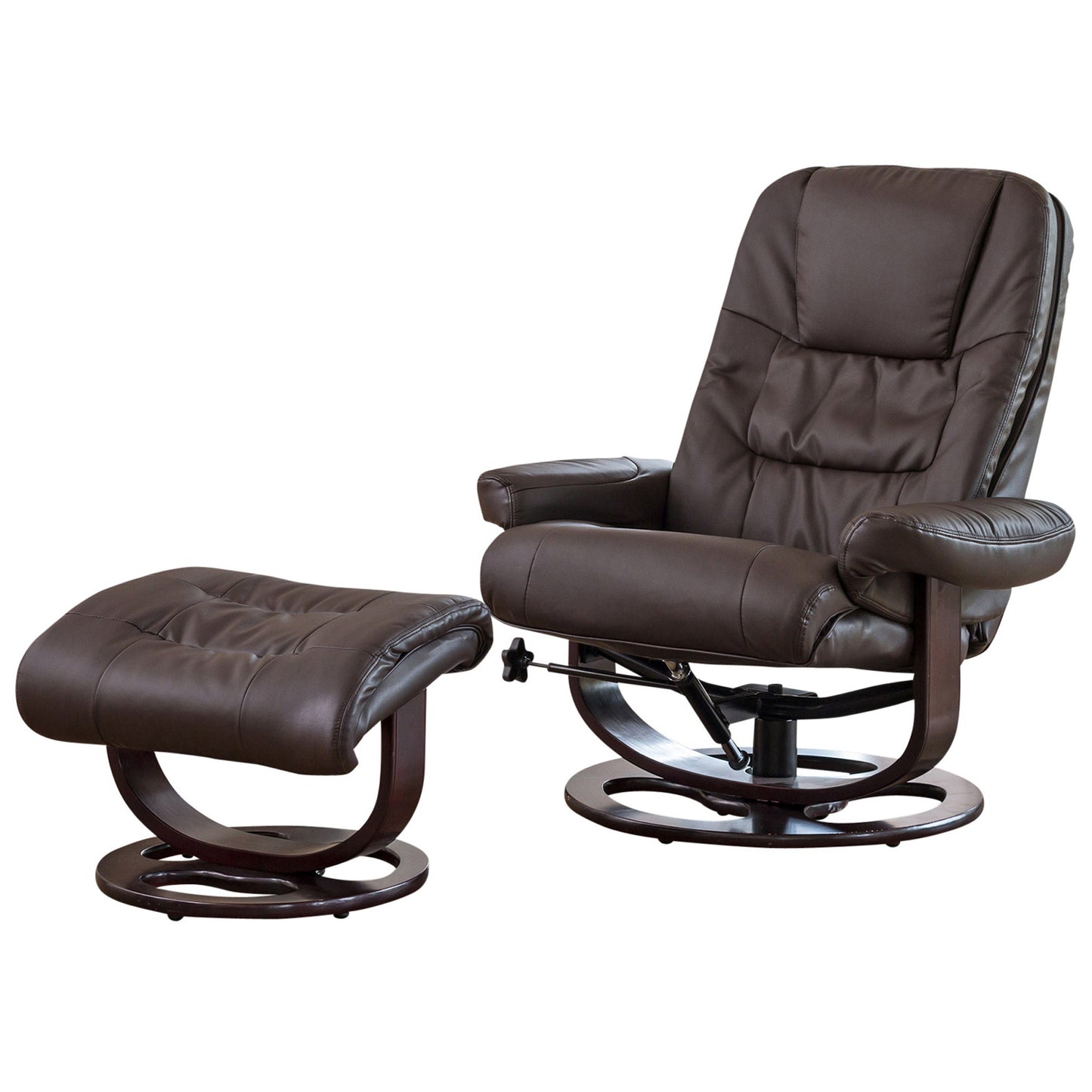 BB - 7657AF - BL Leather Heat & Massage Swivel Recliner + Stool