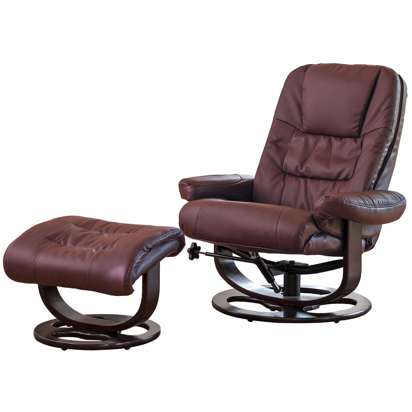 BB - 7657AF - BL Leather Heat & Massage Swivel Recliner + Stool