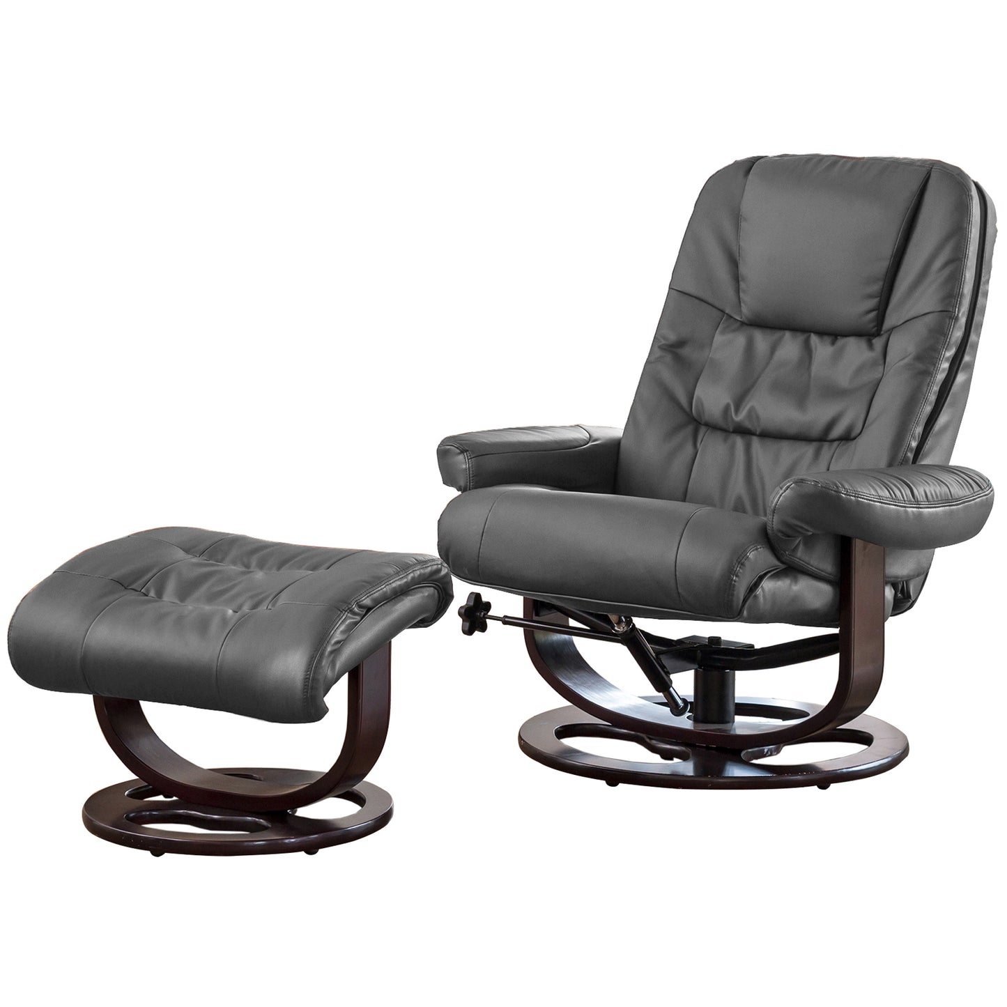 BB - 7657AF - BL Leather Heat & Massage Swivel Recliner + Stool