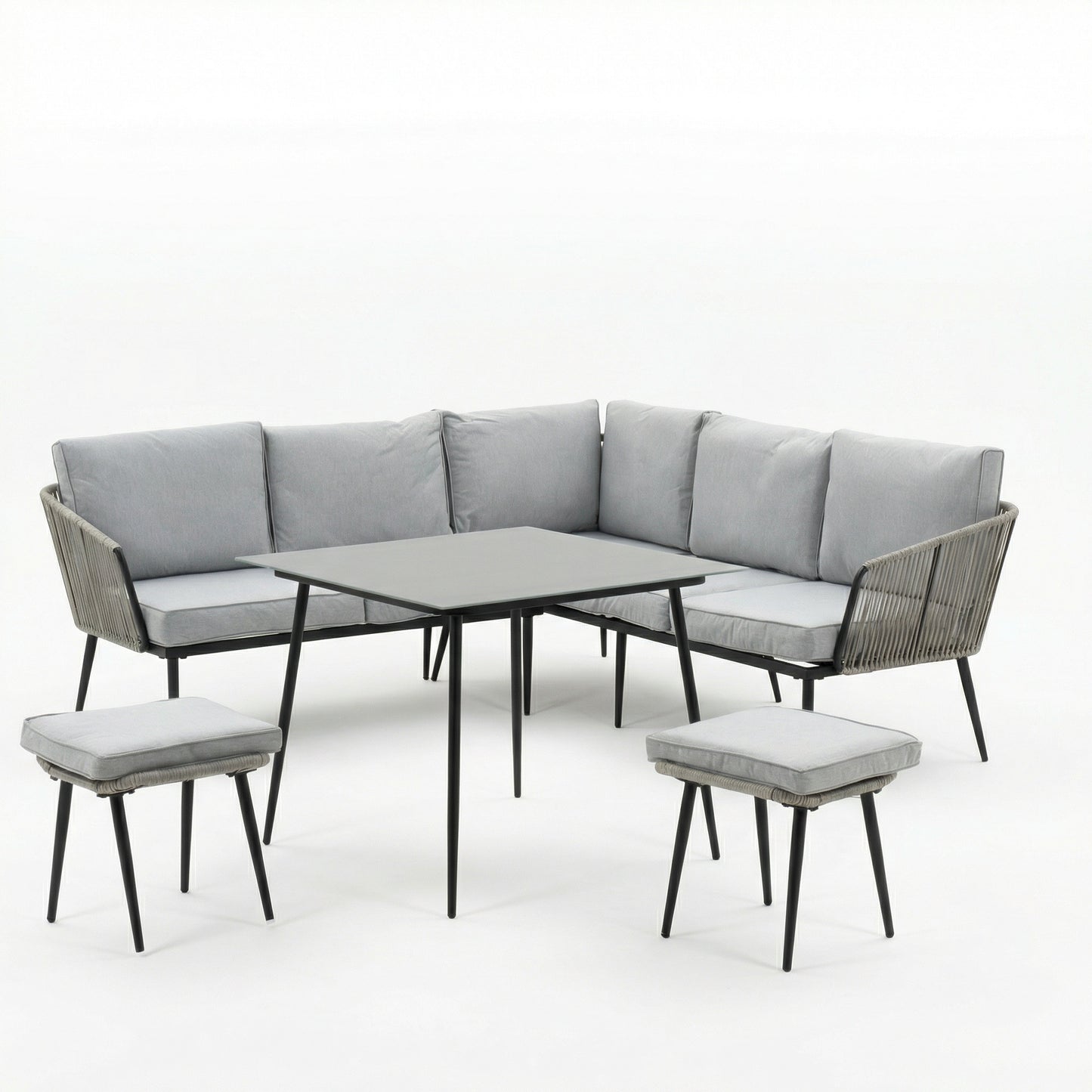 KK - 211649 - Outdoor Dining Set - Corner Sofa, Dining Table, 2 x Stools