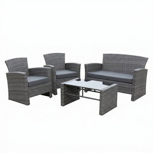 KK - 210908 - Rattan Lounge Set - 2 Seat Sofa, 2 x Chairs and Table