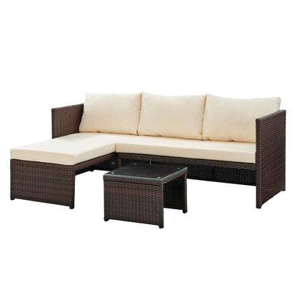 KK - 210538 - Left Hand Facing Rattan Corner Sofa and Table