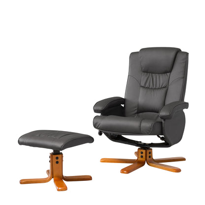 BB - 7650AF - BL Leather Heat & Massage Swivel Recliner + Stool