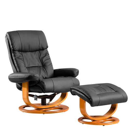 BB - 7656AF - BL Leather Heat & Massage Swivel Recliner Chair + Stool