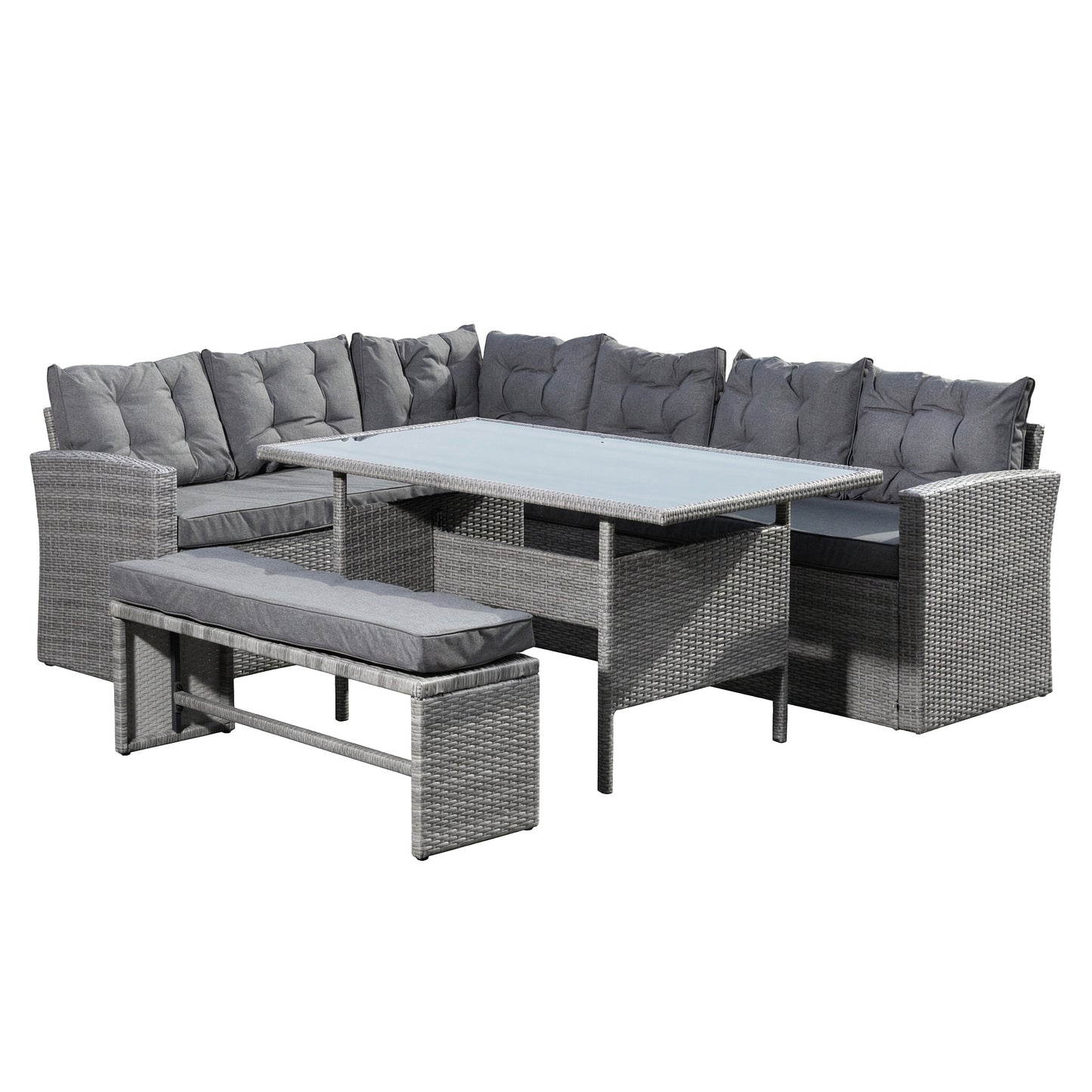 KK - 210339 - Outdoor Rattan Corner Sofa with Table and Bench