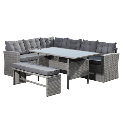 KK - 210339 - Outdoor Rattan Corner Sofa with Table and Bench