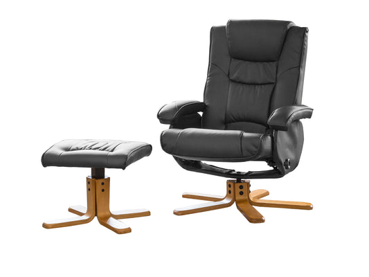 BB - 7650AF - BL Leather Heat & Massage Swivel Recliner + Stool