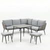 KK - 211649 - Outdoor Dining Set - Corner Sofa, Dining Table, 2 x Stools