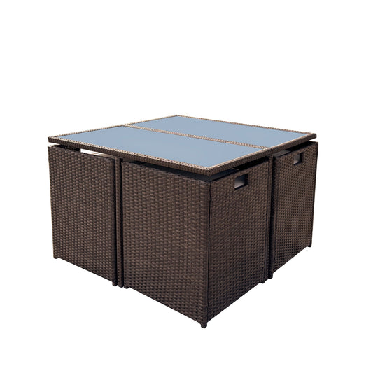 KK - 210016 - 9 Piece Rattan Cube Dining Set