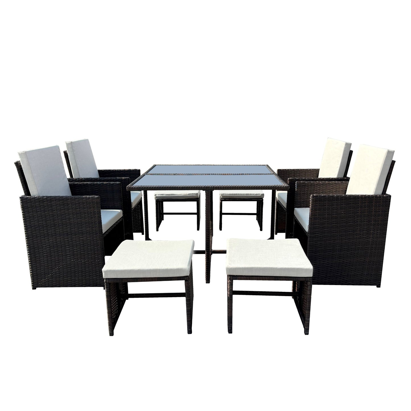 KK - 210016 - 9 Piece Rattan Cube Dining Set
