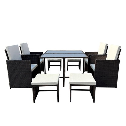 KK - 210016 - 9 Piece Rattan Cube Dining Set