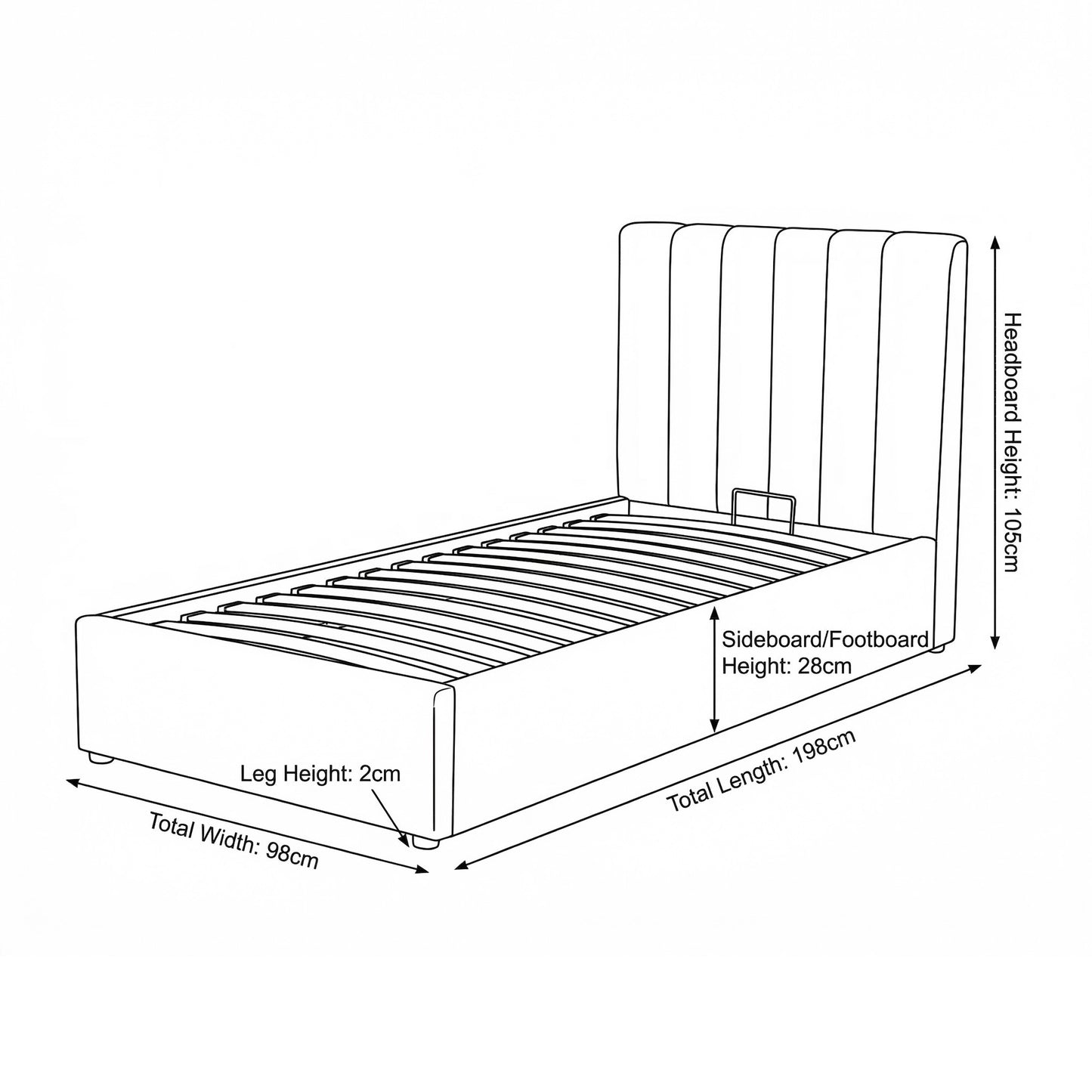 MM - 24204 - VF Velvet Single Ottoman Bed Frame